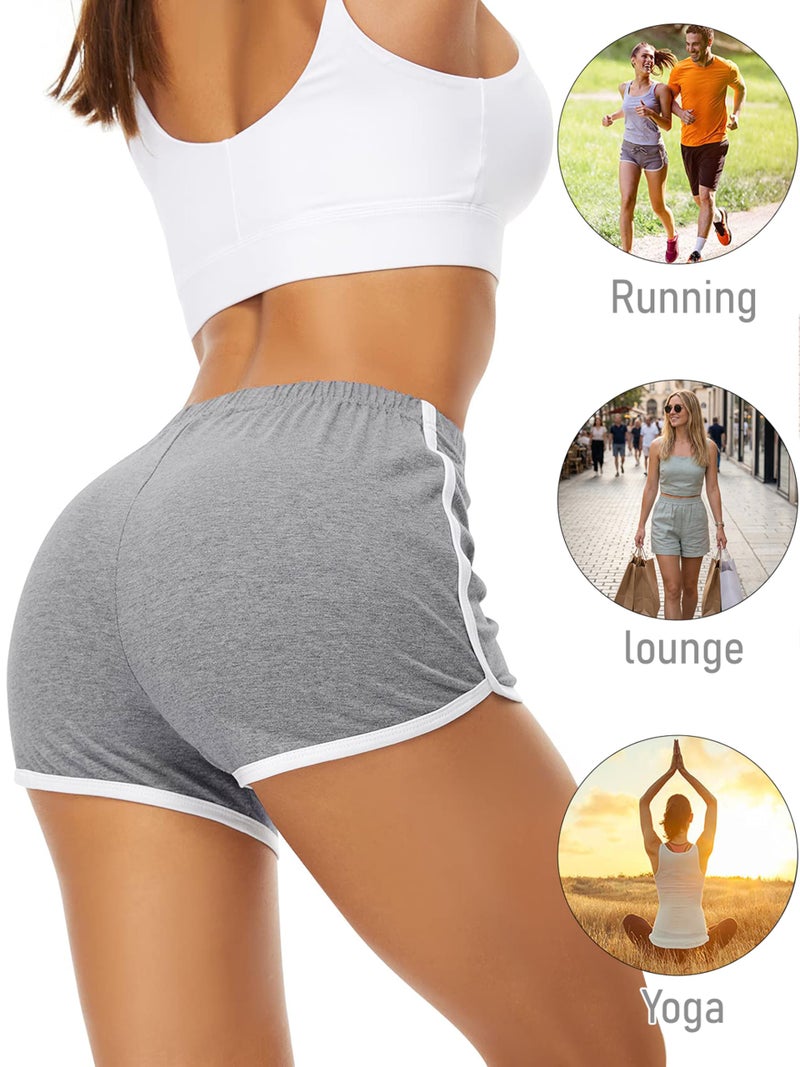 URATOT Women's Cotton Shorts Gym Shorts Yoga Shorts Summer Running Active Shorts Dance, Pack of 2 Black, Light Gray - Image 5